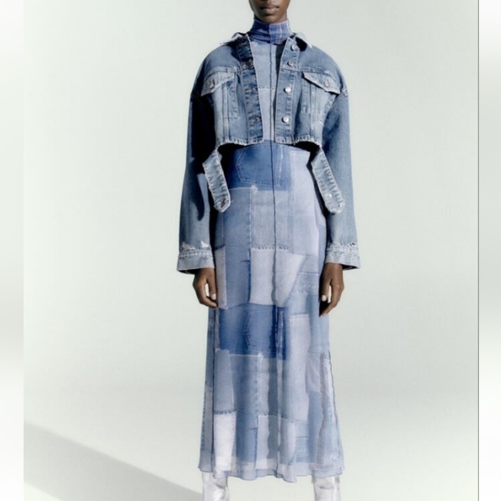 ZARA Patchwork Tulle Long Stretch Dress Size-M